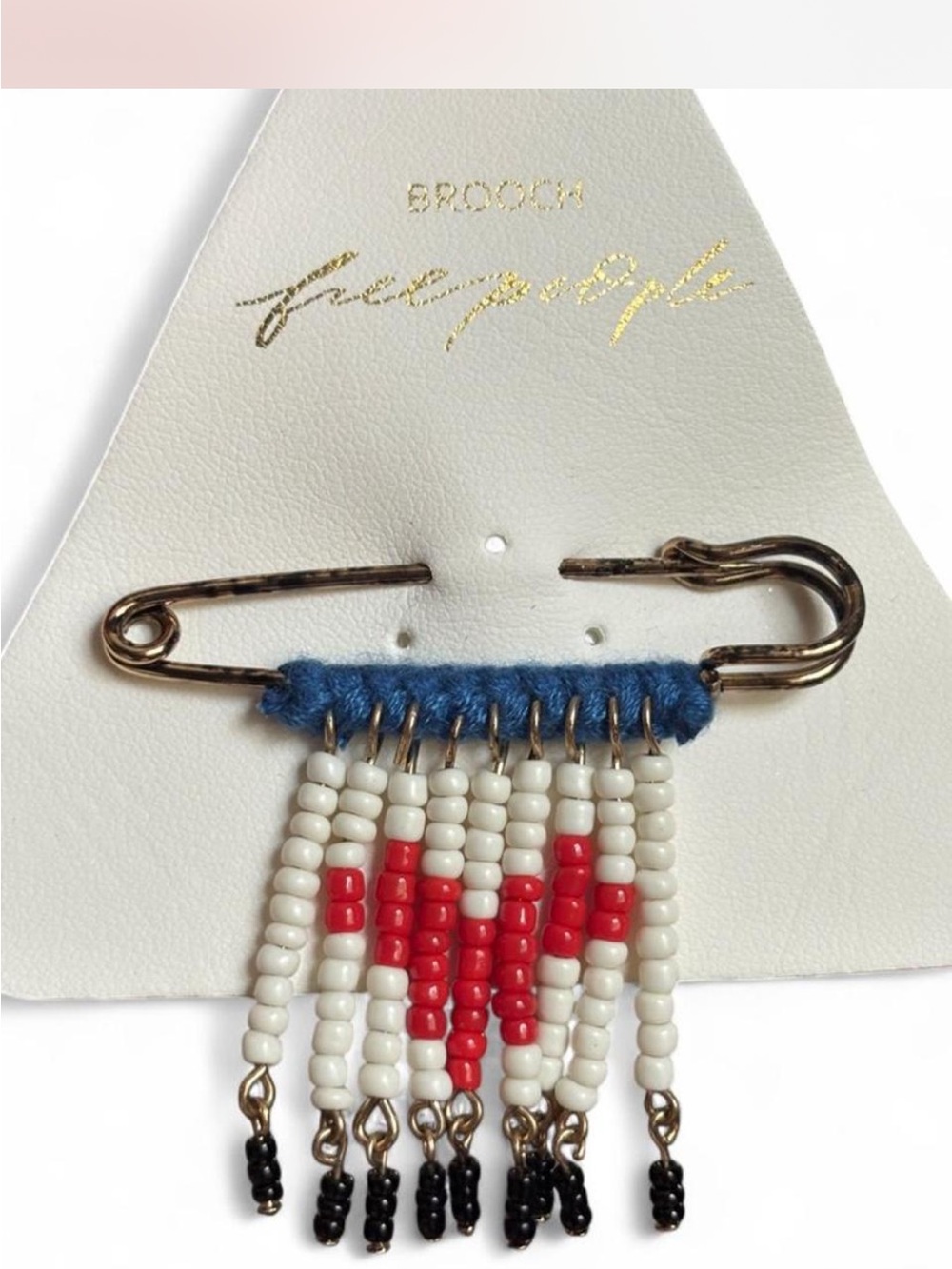 free people Blue, White & Red Beaded heart Brooch